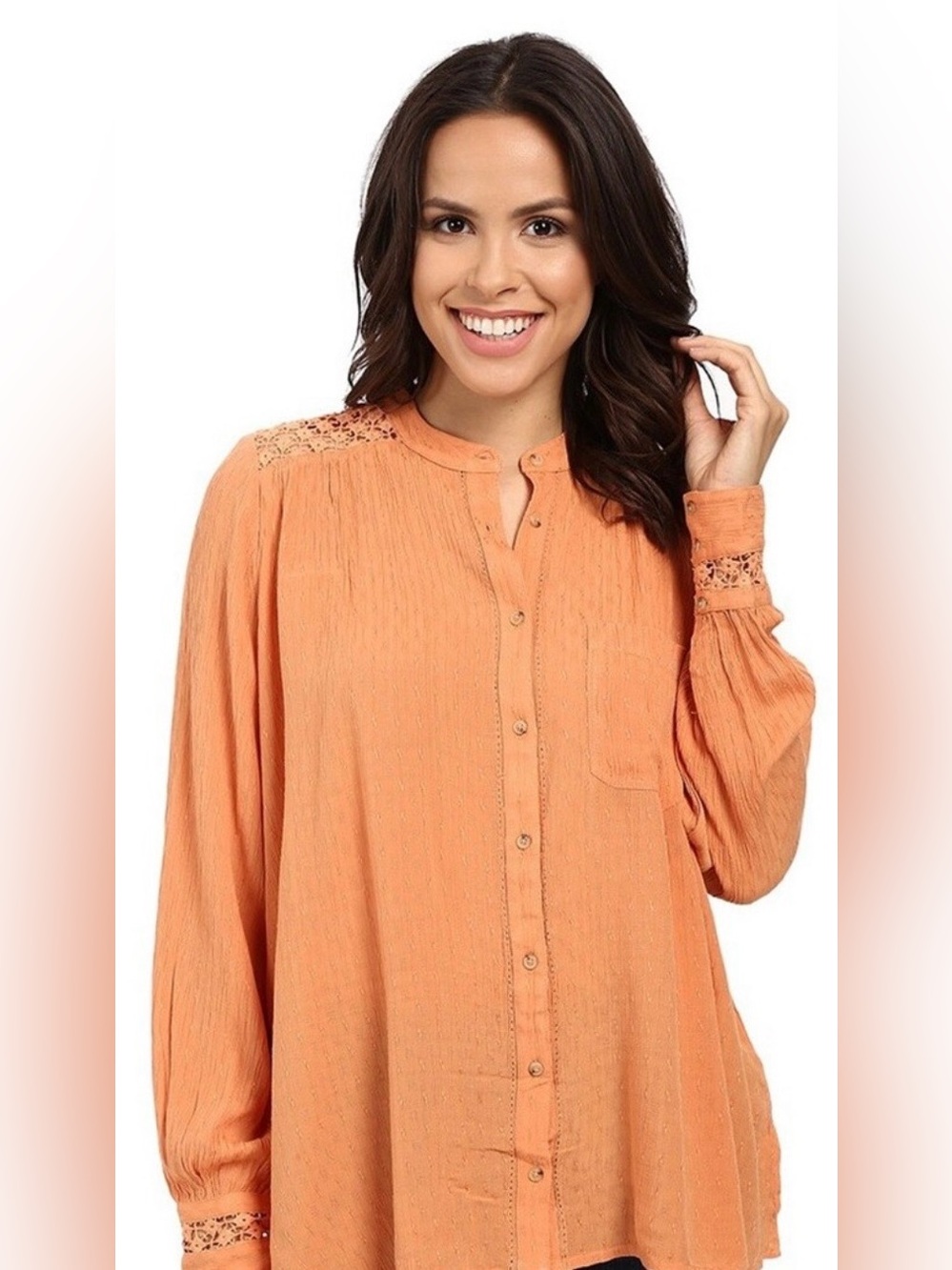 Free People The Best Blouse Button Front Womens Size Sm Long Sleeve Open Crochet